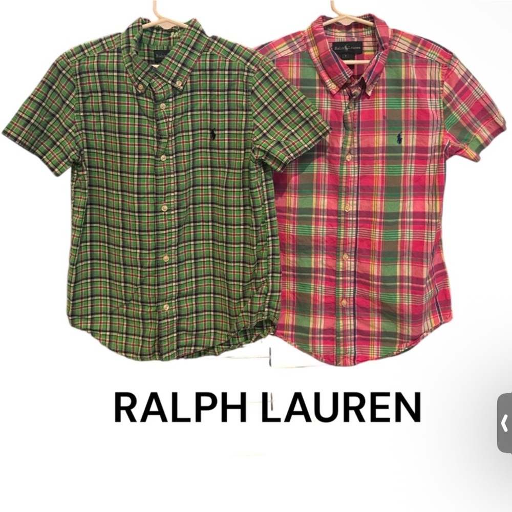 Lot 2 authentic Ralph Lauren short sleeve button down signature boys shirts sz 7
